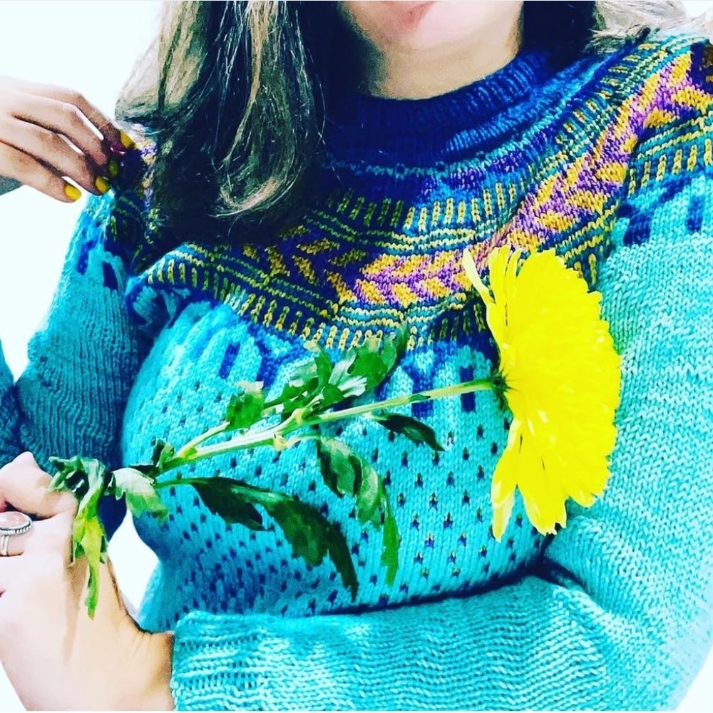 HAND-KNIT one of a kind stranded color knit sweater - XS-S - see details! GORG